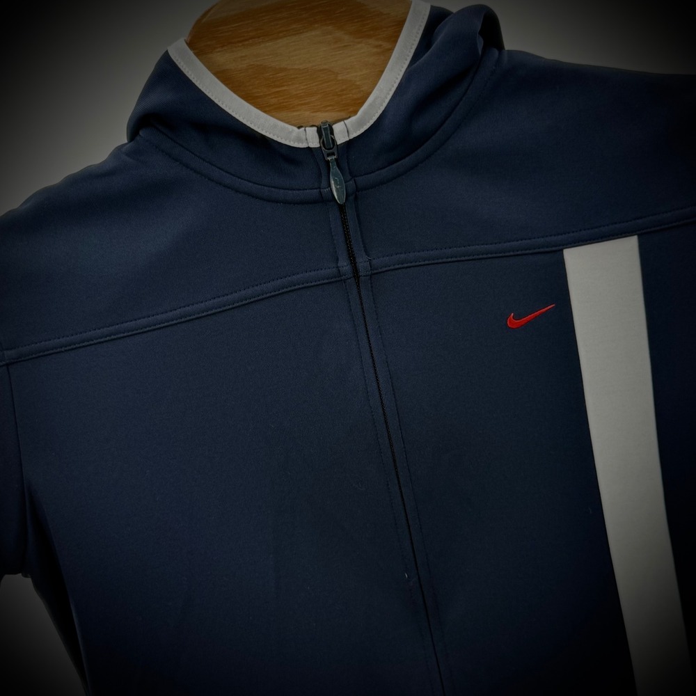 Nike Full Zip Jacket Athletic Track Warm Up White Stripe Navy‎ Blue L (12-14)